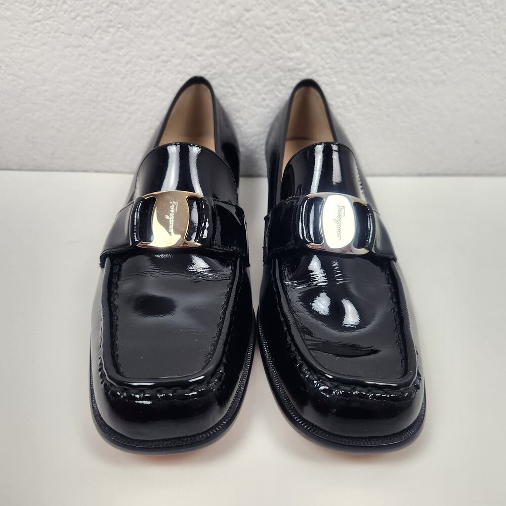 Salvatore Ferragamo Nero Nappy Calf Loafer Black Patent Leather 7.5B Narrow - Picture 6 of 12